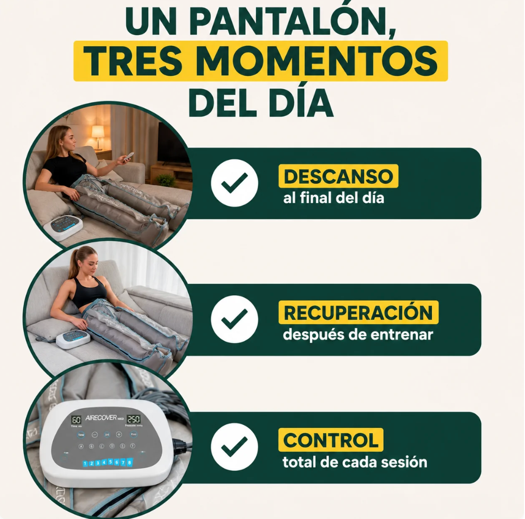 Airecover Med 8.0 – Presoterapia profesional de los pies al abdomen, en tu sofá