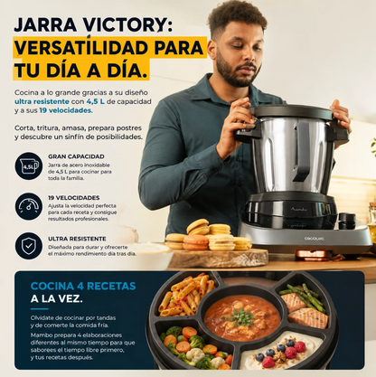 Mambo Cooking Victory – Robot de Cocina Multifunción con Dispensador Inteligente, 45 Funciones y Jarra Victory 4,5L