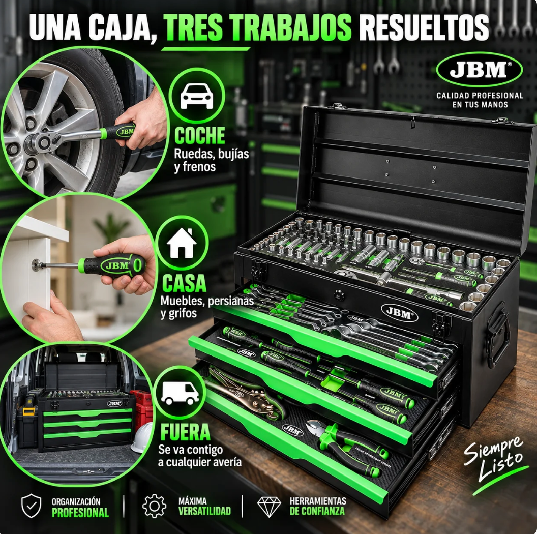 Caja de Herramientas JBM 143 Piezas – Tu taller entero en un solo cofre